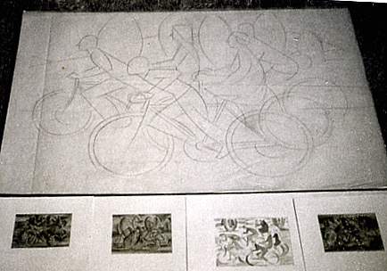 Frank Hinder, Cycling to left -outline plus four studies