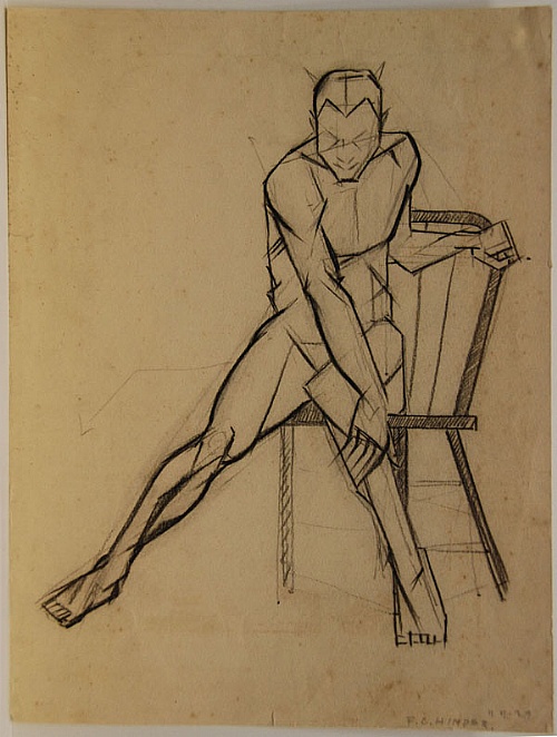 Frank Hinder, Seated male nude on chair