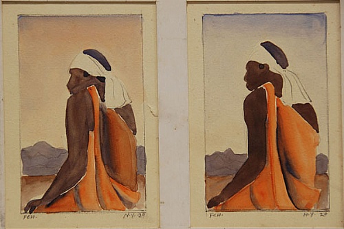 Frank Hinder, Negro model with cloak - two studies