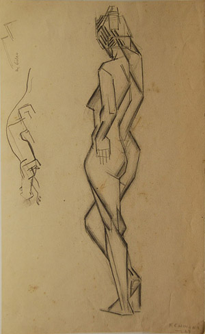 Standing female nude from back
