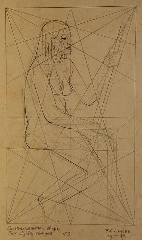 Frank Hinder, Seated nude female with staff