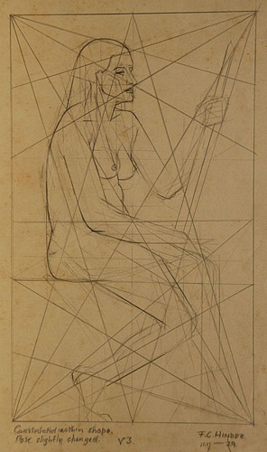 Seated nude female with staff