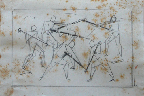 Frank Hinder, Bayonet drill -Prelim. drawing