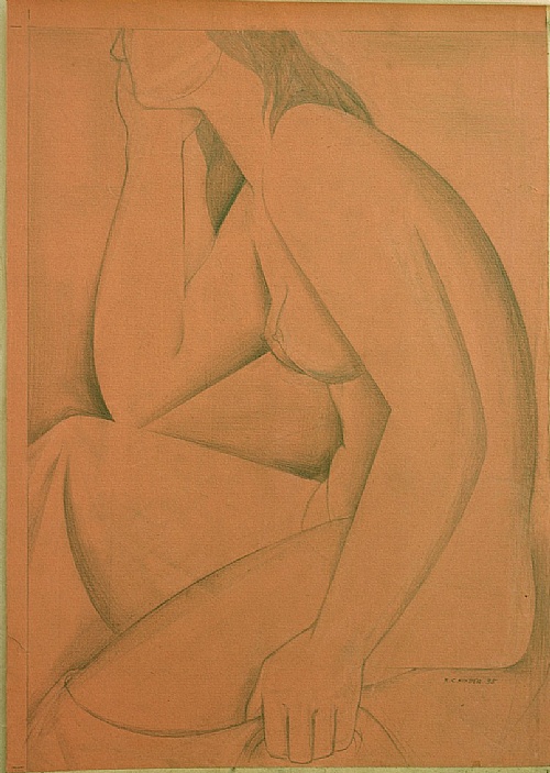 Frank Hinder, Study - Seated female nude - profile view