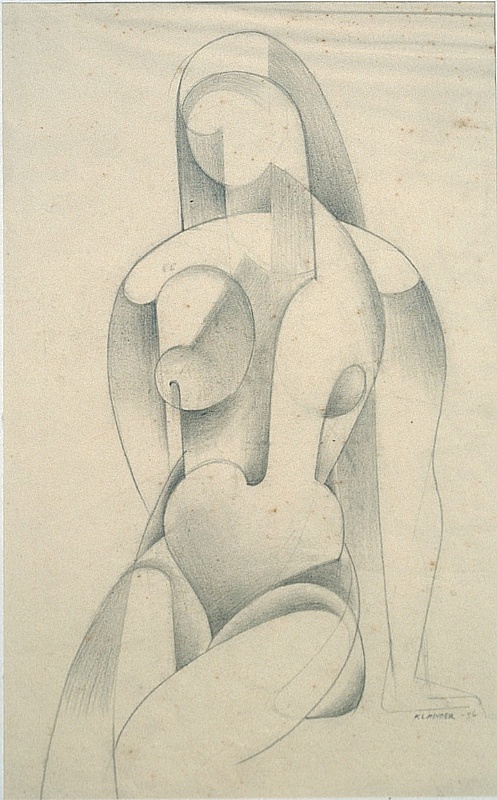 Frank Hinder, Seated female nude - light and shade abstracted