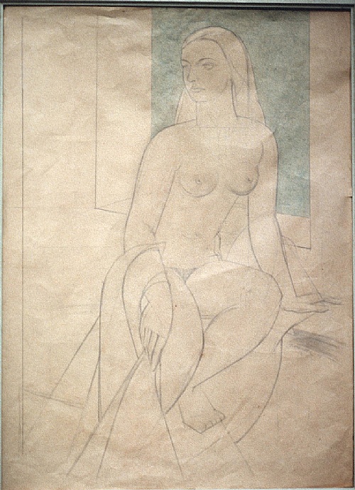 Frank Hinder, outline nude with blue background