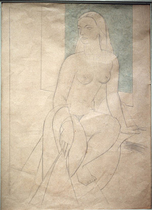outline nude with blue background