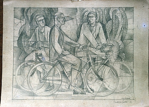 Frank Hinder, Canberra cyclists - three male cyclists talking