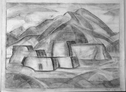 Frank Hinder, Taos Mountain, NM - study for watercolour