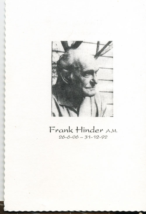 Frank Hinder, Frank Hinder A.M. 26.6.1906 - 31.12.1992 - funeral photo