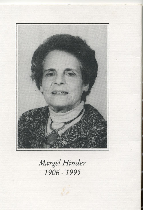 Frank Hinder, Margel Hinder 1906-1995 - funeral photo