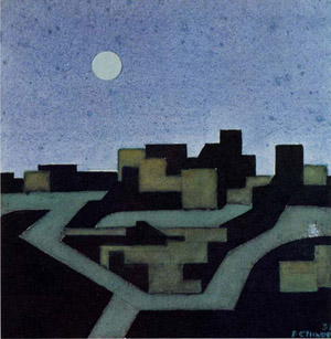 Taos landscape with moon