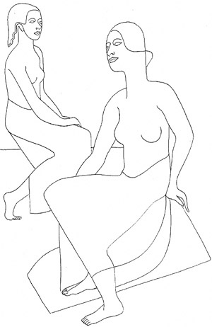 Two female figures - semi-nude