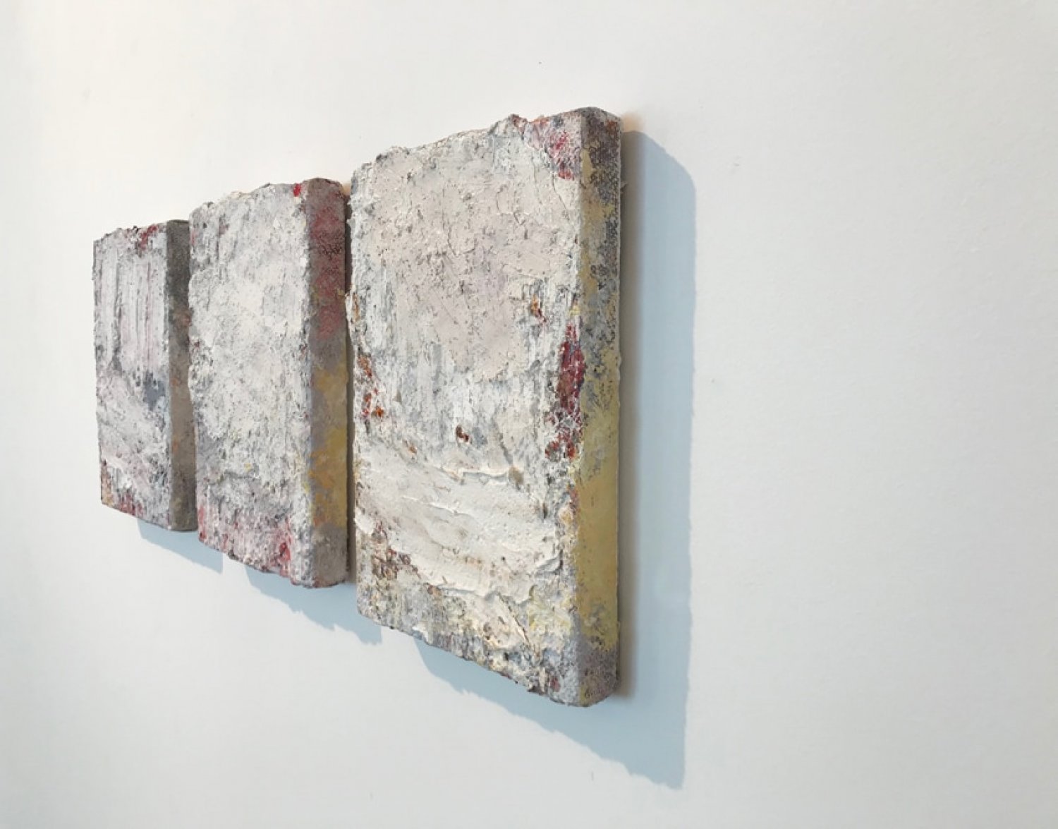 Aida Tomescu, Left: In a carpet made of water I, 2017 oil, silver pigment on Belgian linen, 36 x26 cm. Middle: In a carpet made of water II, 2017 oil, silver pigment on Belgian linen, 36 x26 cm. Right: In a carpet made of water II, 2017 oil, silver pigment on Belgian linen, 36 x26 cm