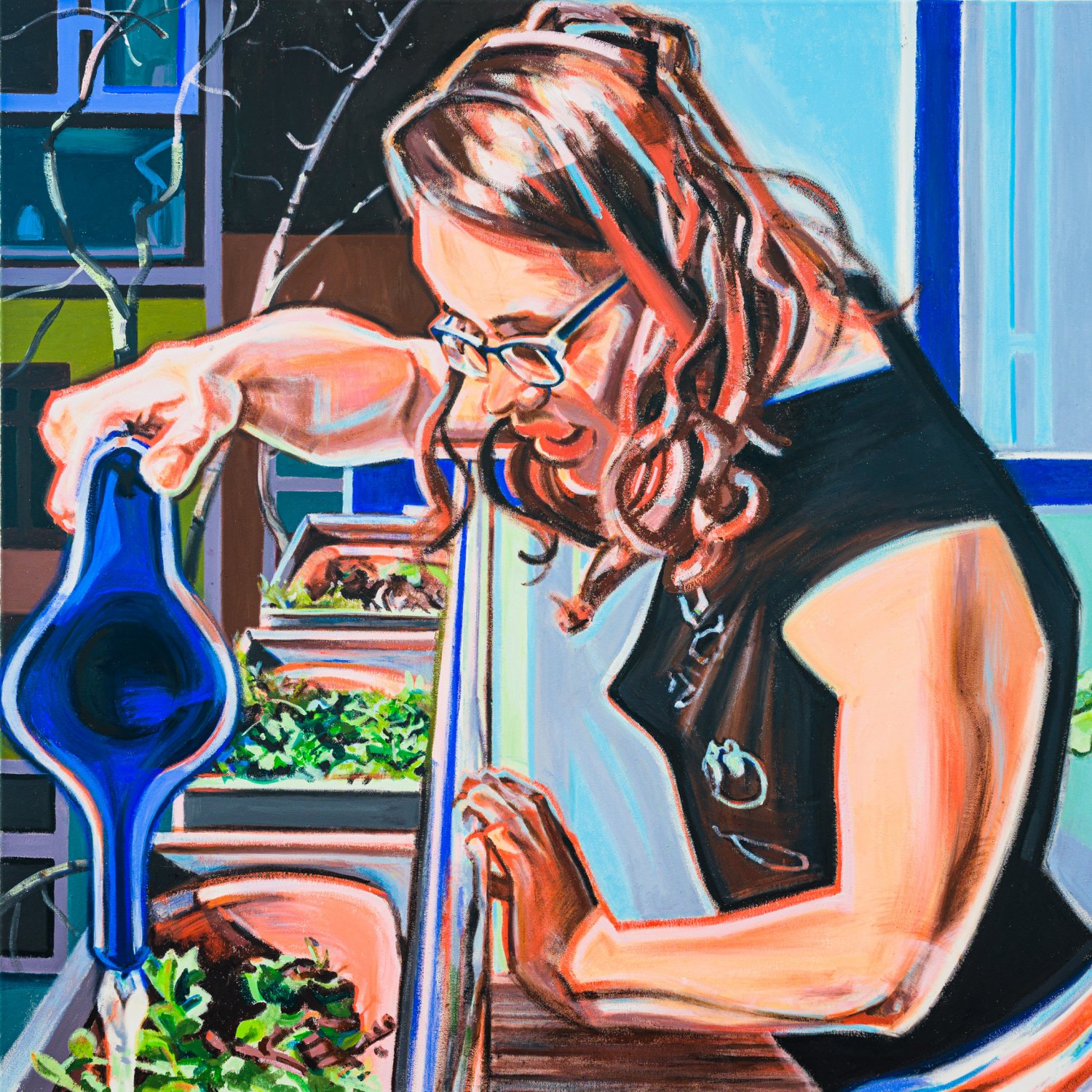 Anita Fricek, Dani watering her herbs (Body Languages of Care) 