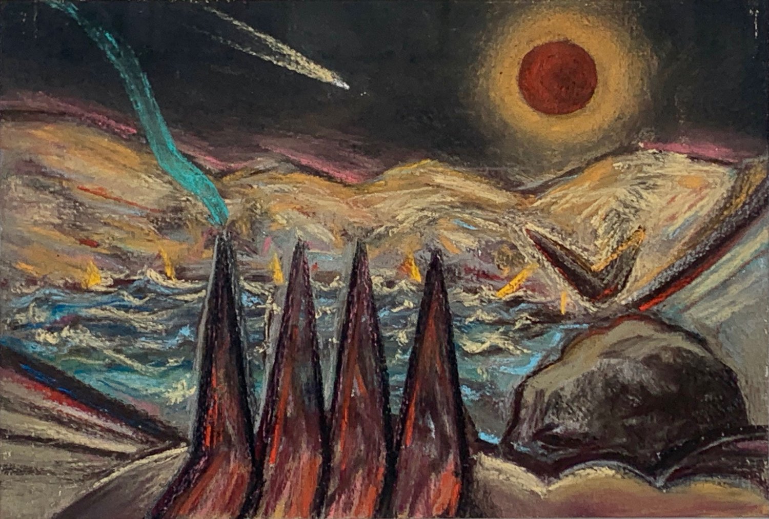 Untitled (Crater with red sun)