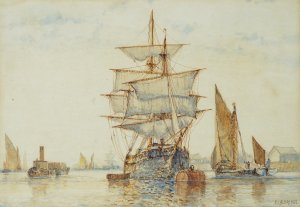 Aldridge, F. J. (1850-1933) - Watercolour, 'On the Thames'