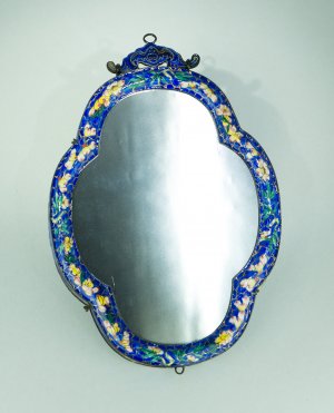 Chinese enamel mirror, scene to reverse, late 18th century