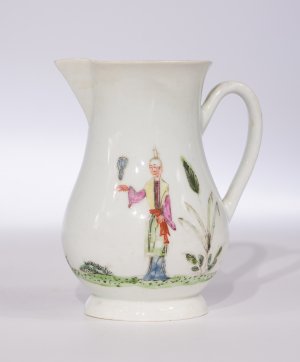 Early Worcester sparrowbeak jug, 'snake in a basket' pattern, c.1754-55