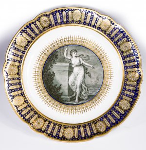 A Hope Service plate: Flight Worcester, painted by Pennington, c.1790