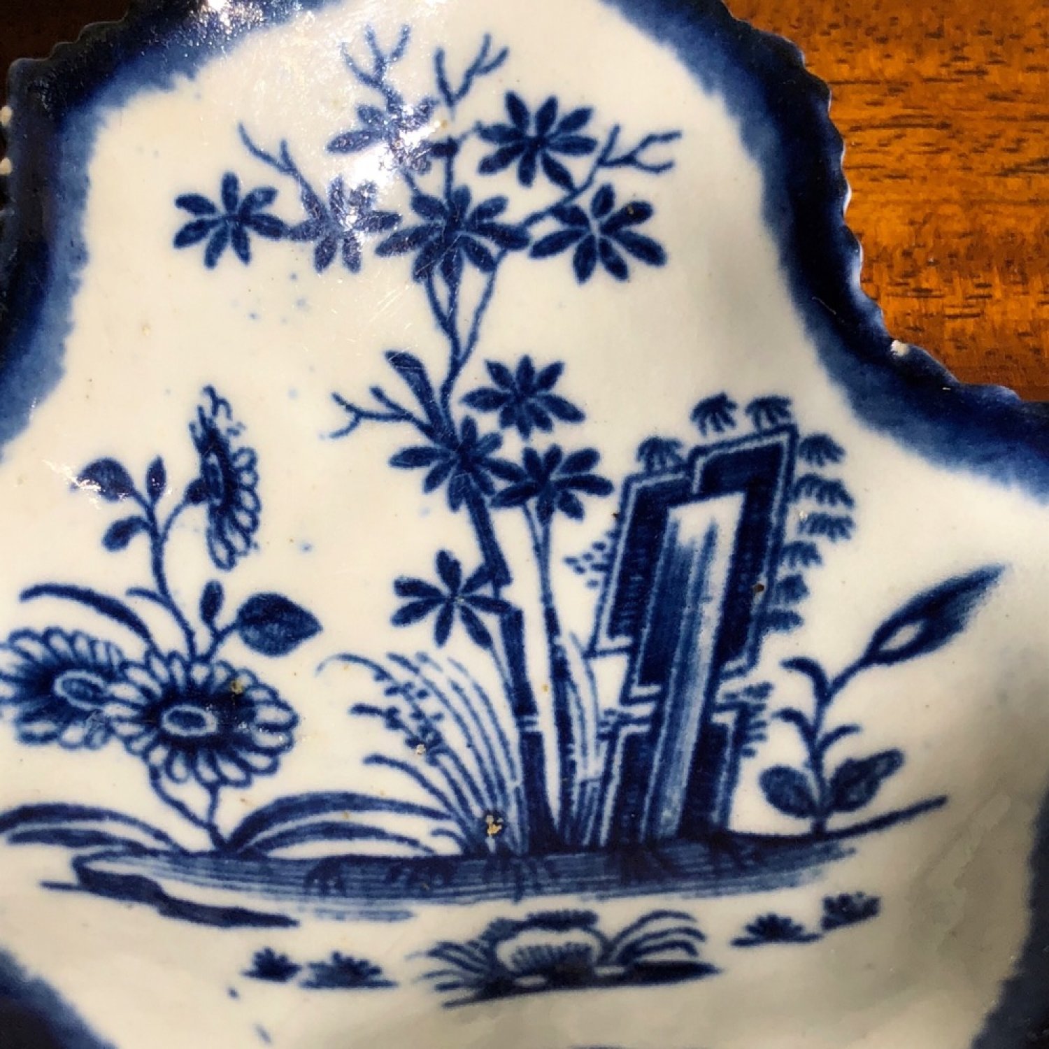 Rare Worcester blue and white pickle, ‘Bamboo Billboards’ c.1757