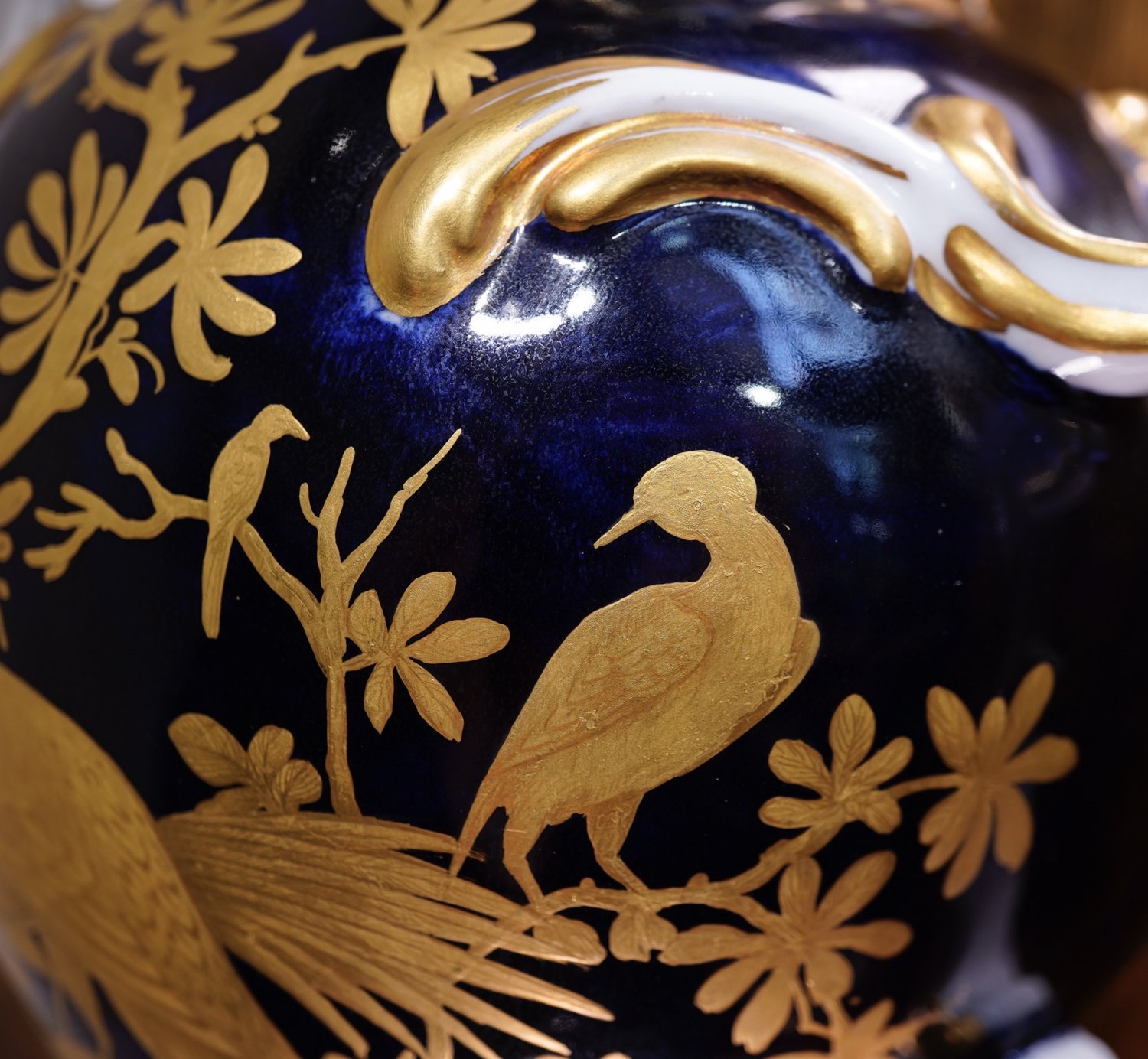 Chelsea Gold Anchor vase , ‘Dudley’ type, gilt birds & lavish Rococo form, c.1765