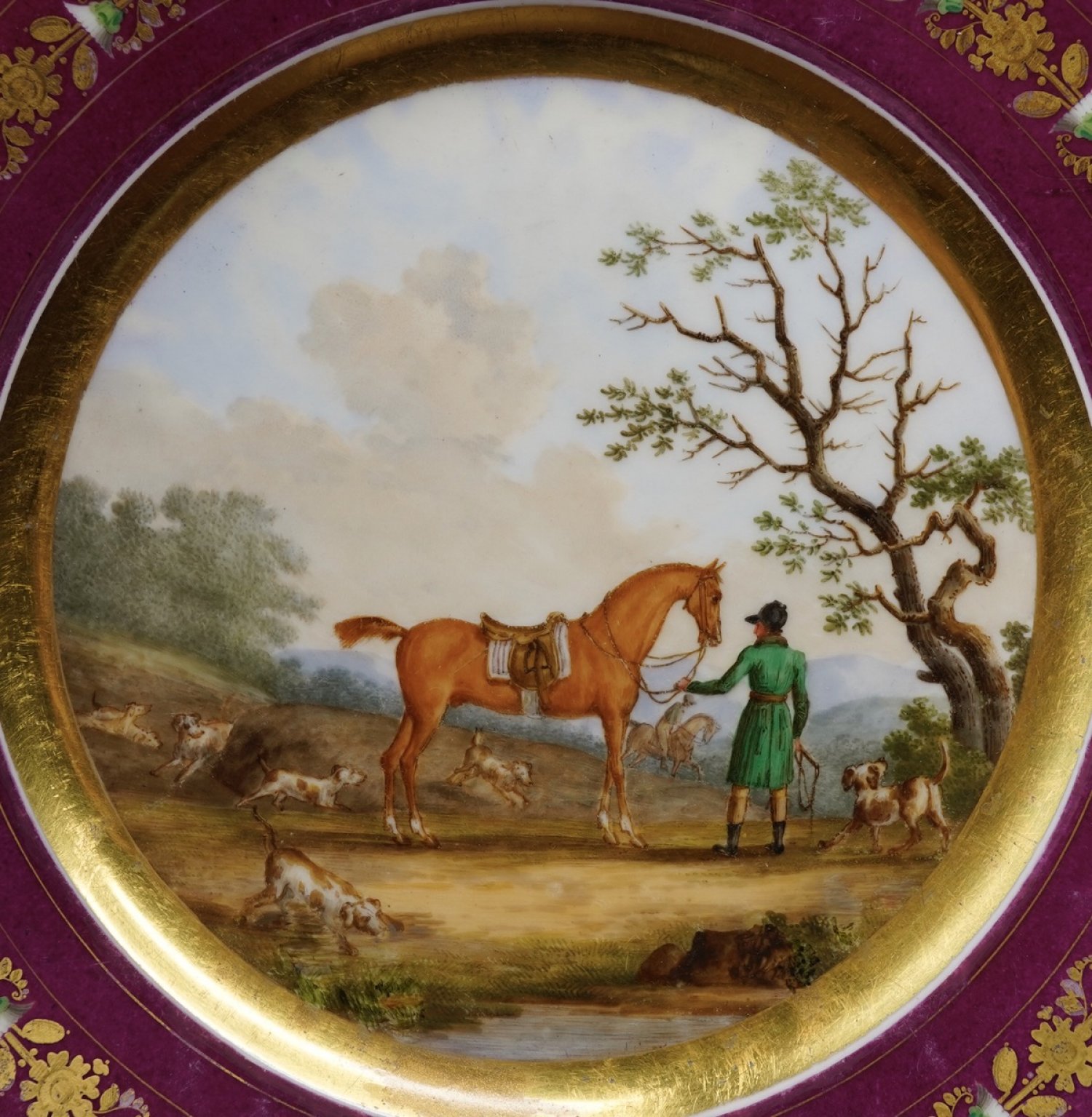 Paris Porcelain plate with superb hunt scene, prob. Nast, circa 1810