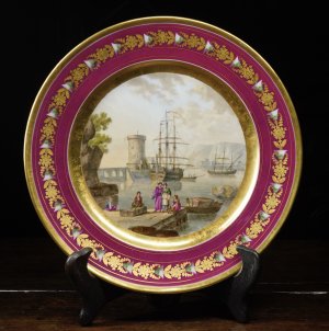 Paris Porcelain plate with superb harbour scene after Lorrain, prob. Nast, circa 1810