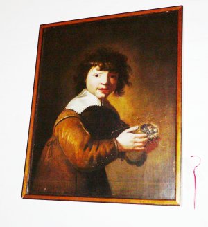 1018  Oil on canvas of a young boy holding a bird's nest. Cleaned and relined Dutch School   17th century. 67 x 80 cm