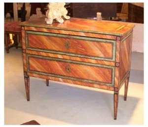 477  A Southern Italian, two drawer, high leg painted commode,
