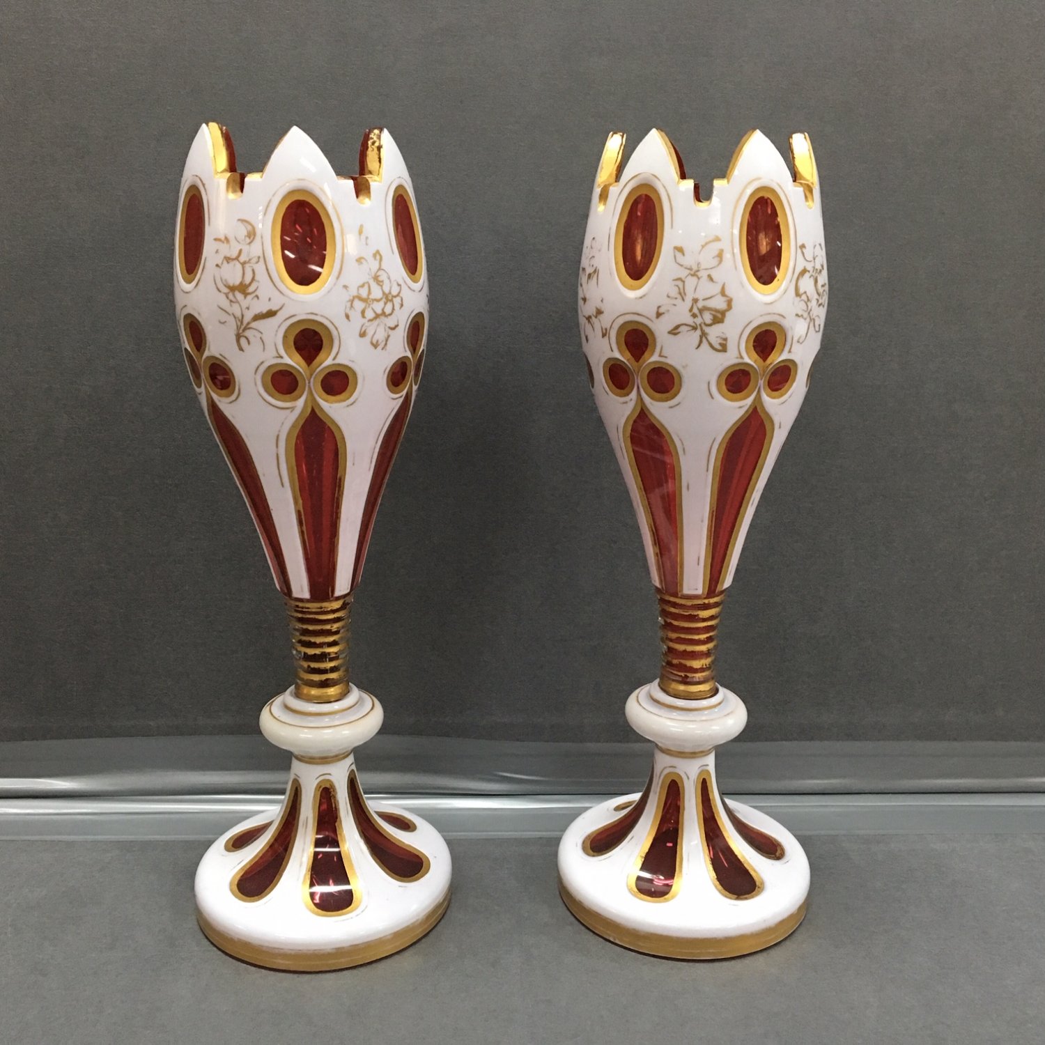 19th Century Ruby Glass Tulip Shape Vases.