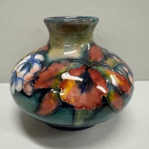 A William Moorcroft 'Orchid' Pattern Squat Vase