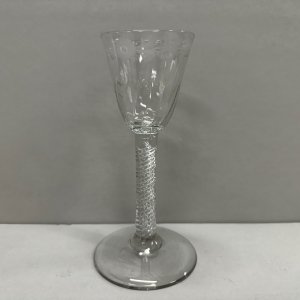 An 18th Century Floral Engraved & Ribbed Round Funnel Bowl Wine Glass 