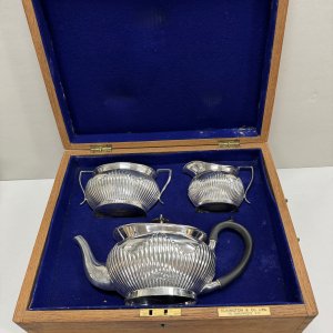 A Sterling Silver 3 Piece Boxed Half Fluted Tea Service
