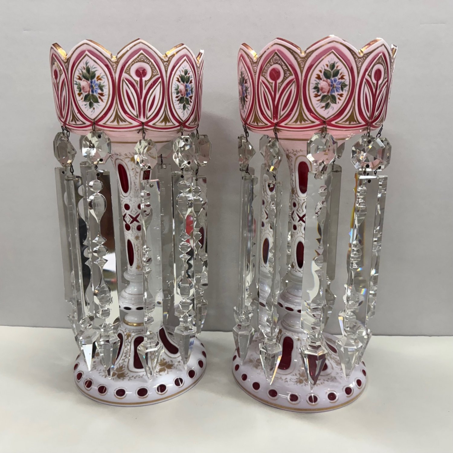 A Fine Pair of 19th Century Floral Lustres