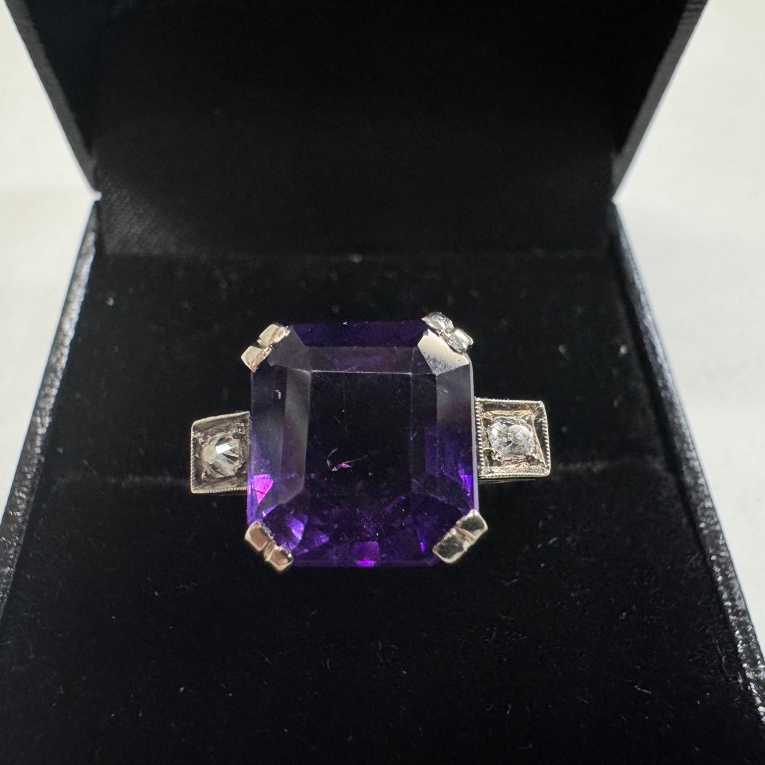 An Art Deco Style Amethyst and 2 Diamond Ring