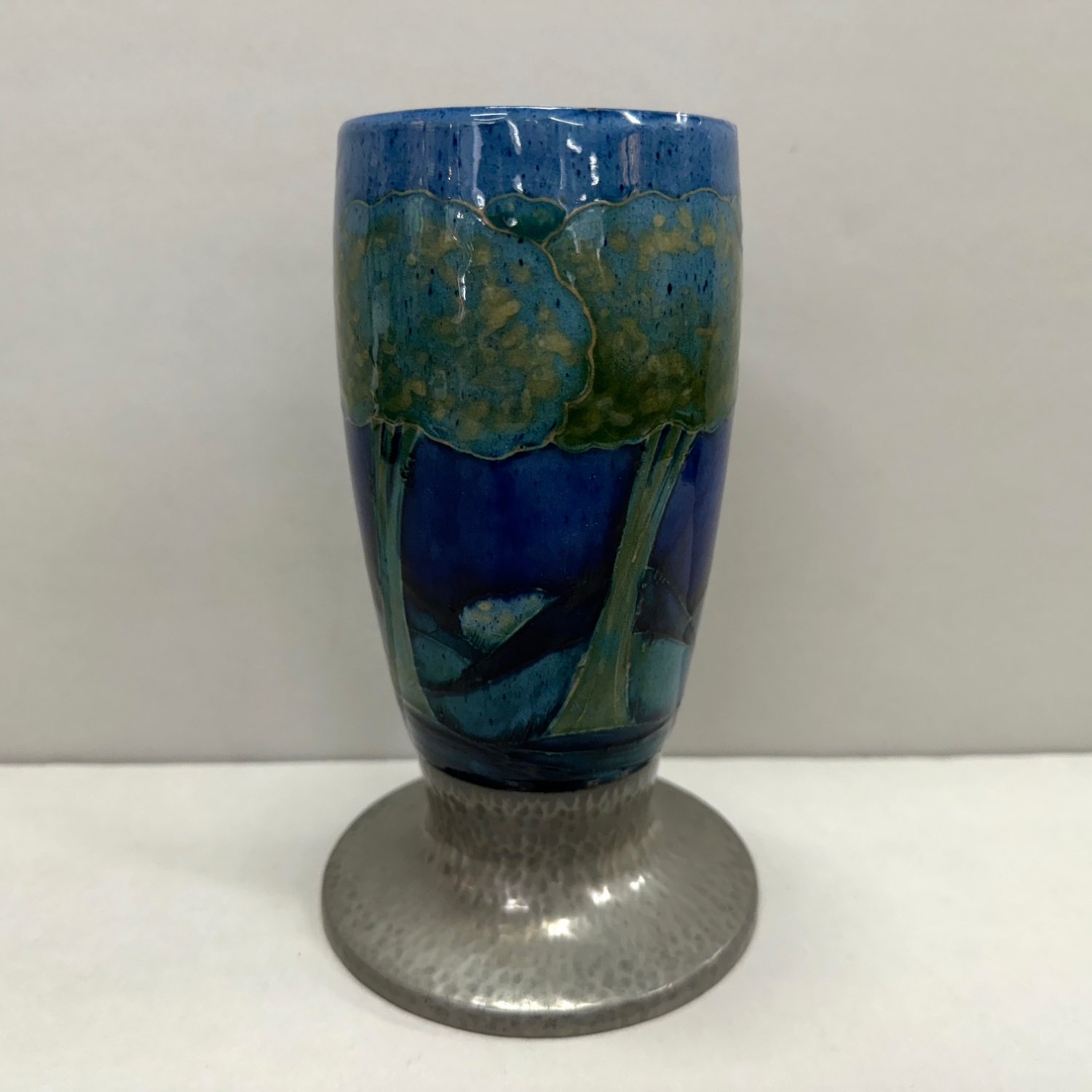 A William Moorcroft 'Moonlit Blue' Pattern Pewter Mounted Vase