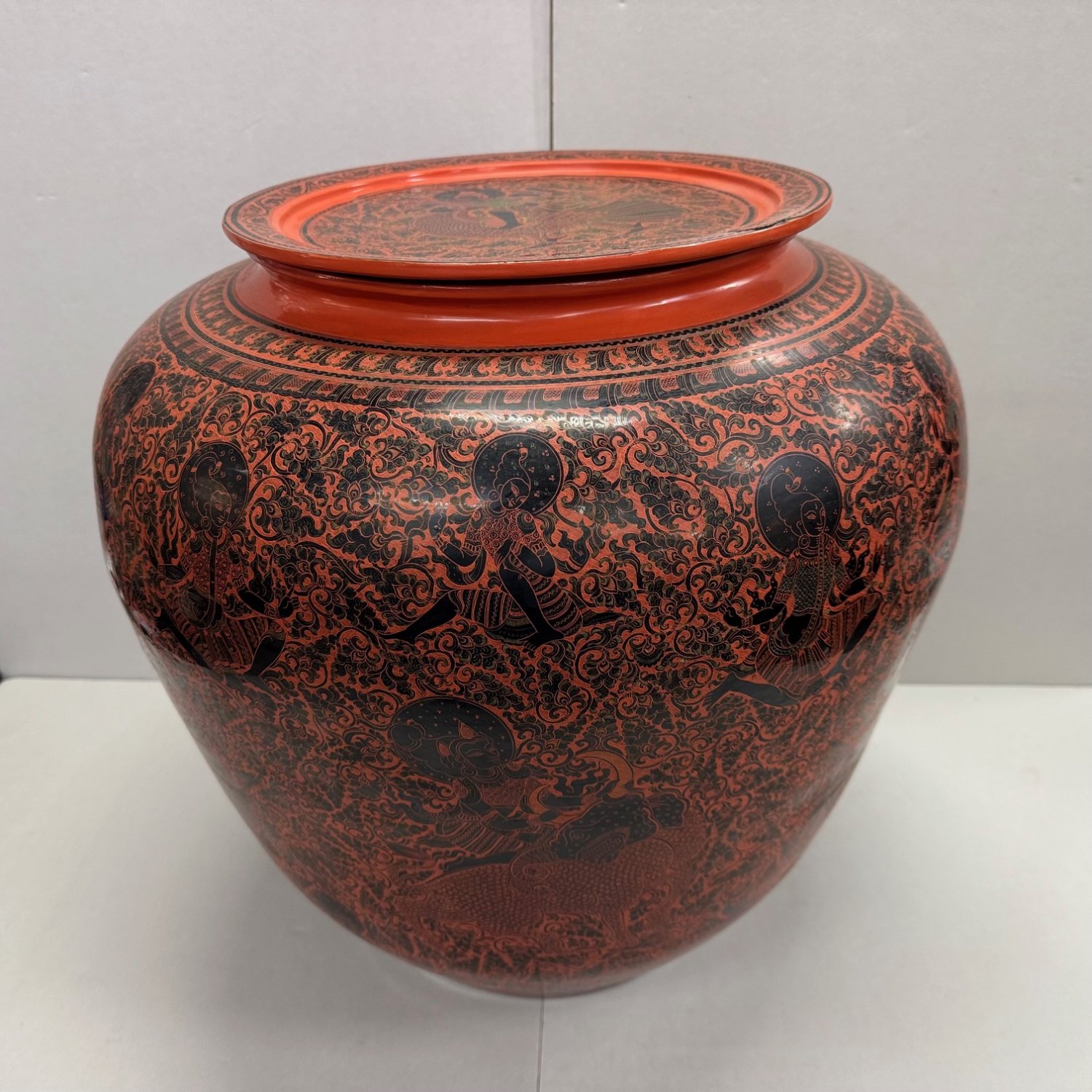 A FIne Burmese Red Lacquer Covered Jar 