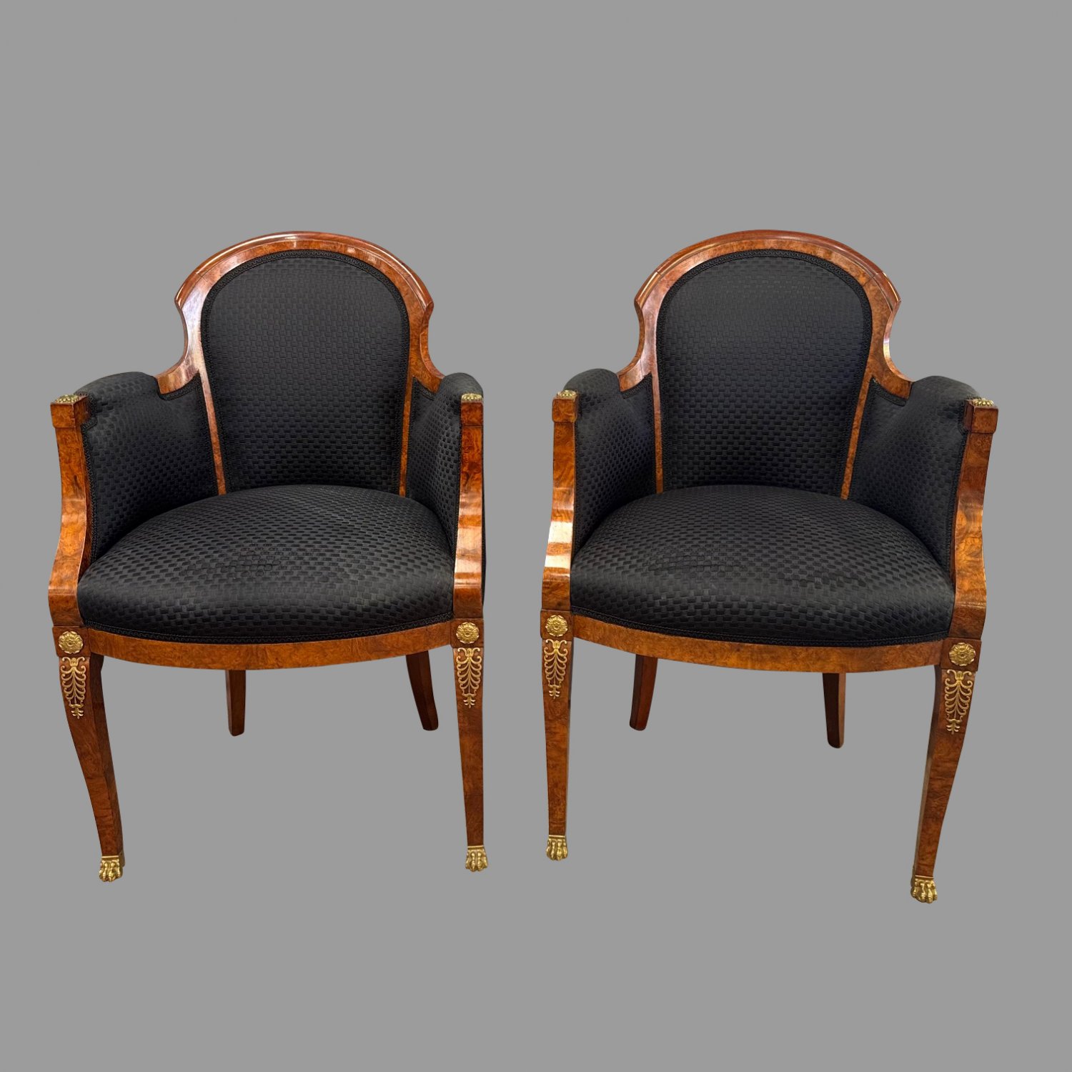 A Pair of French Art Deco Walnut Armchairs 