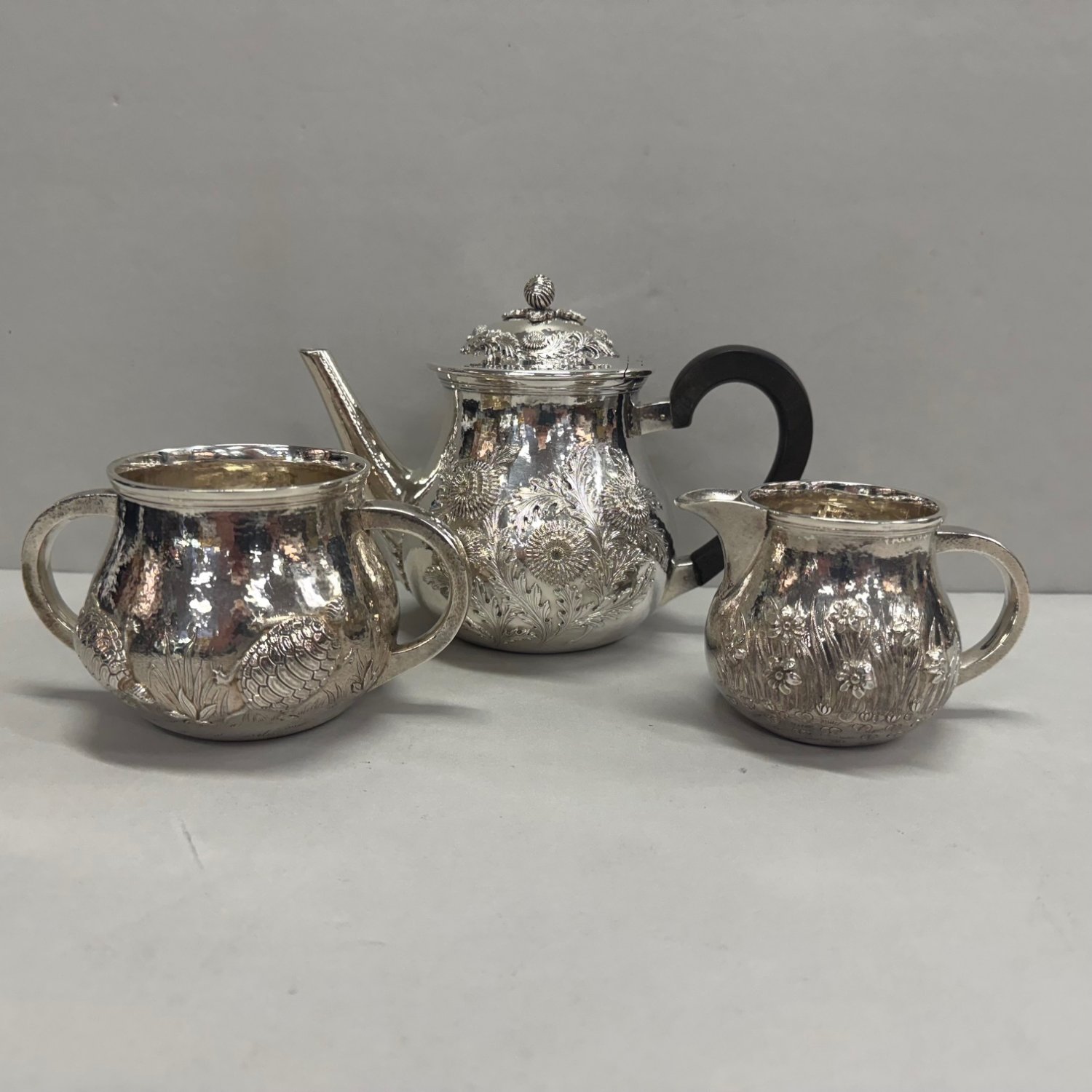 A Very Unusual Victorian Sterling Silver Aesthetic Movement Tea Service