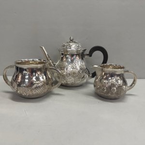 A Very Unusual Victorian Sterling Silver Aesthetic Movement Tea Service