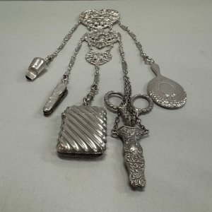 A Victoian Sterling Silver Cast 5 Piece Chatelaine
