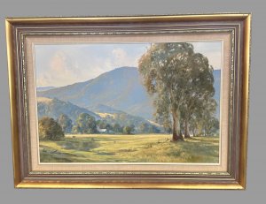 Gerard Mutsaers Oil On Board Titled 'Farm NS Mountain Landscape'.