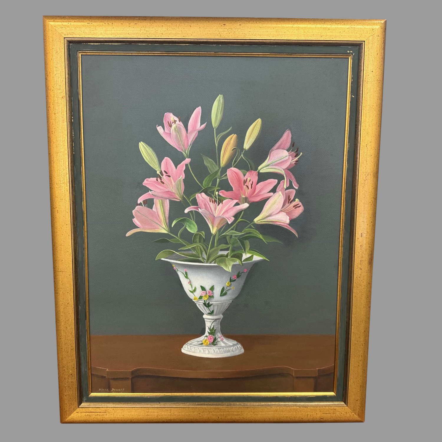 Dennis Ramsay Oil On Board Titled 'Still Life with Tiger Lilies'.