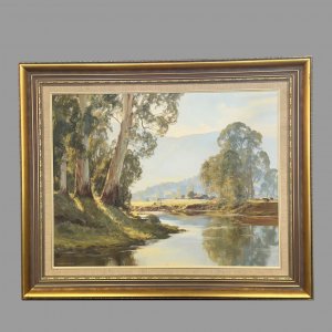 Gerard Mutsaers Oil On Board Titled 'Farm and River Landscape'