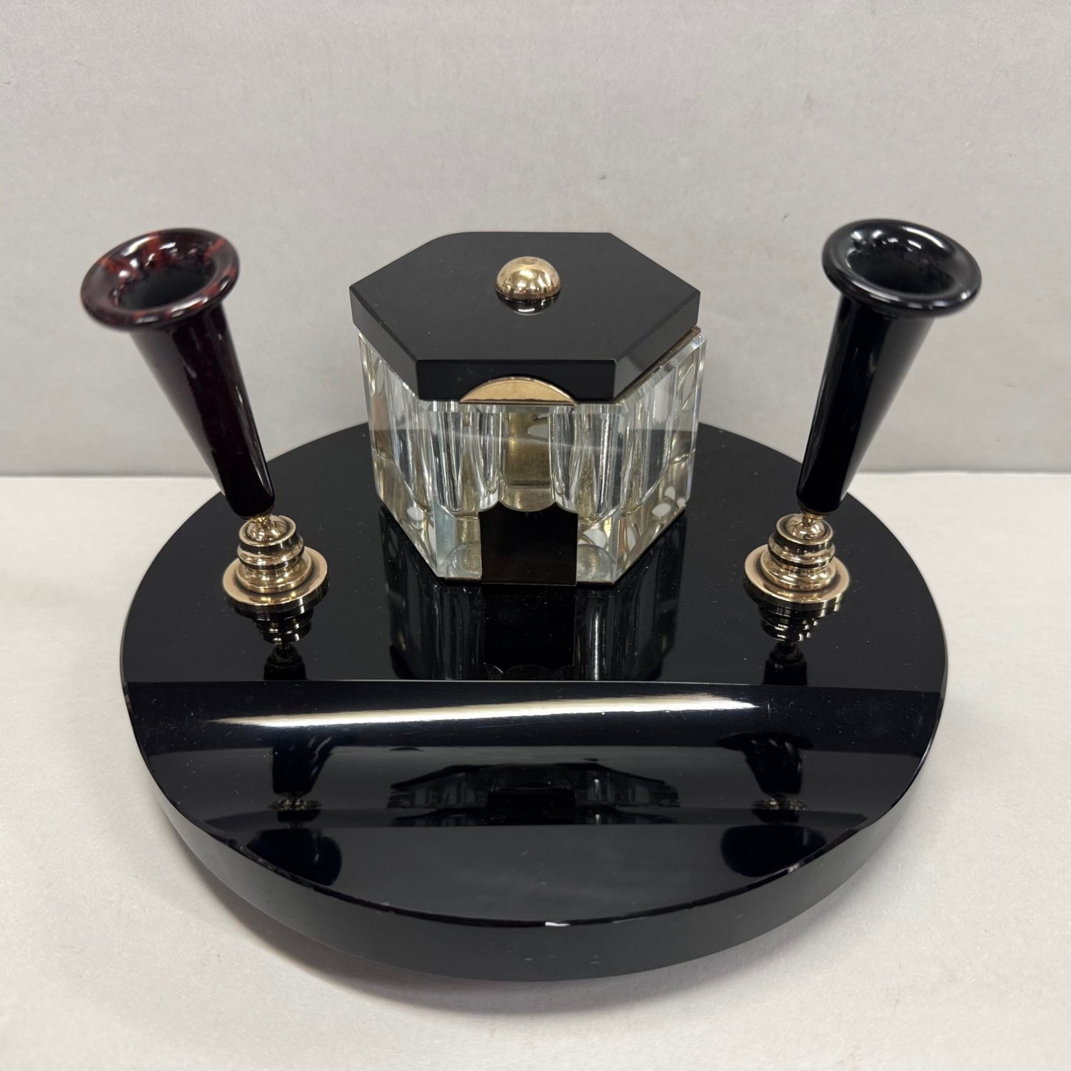 An Art Deco Brass Mounted Inkwell Set