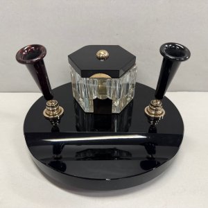 An Art Deco Brass Mounted Inkwell Set