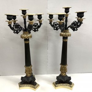 A Pair of 19th Century French Bronze Acanthus Candelabra 