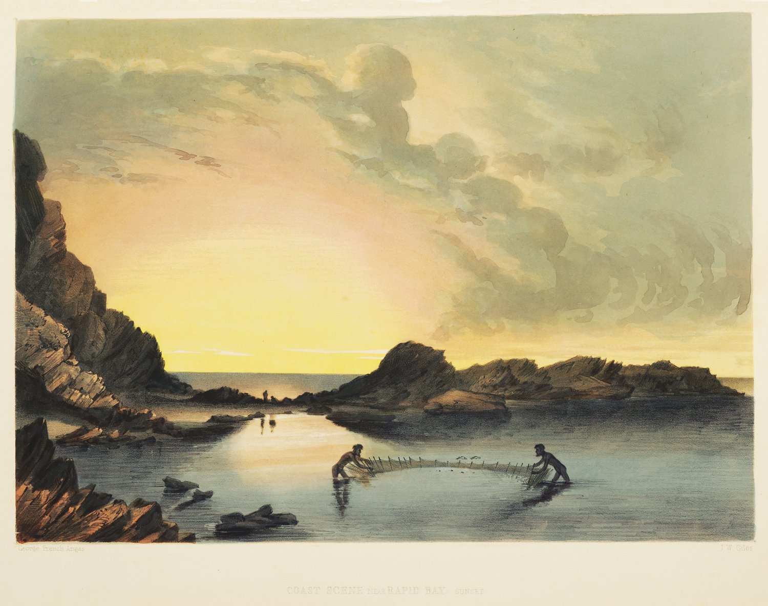 Coast Scene near Rapid Bay, Sunset Natives Fishing with nets. 