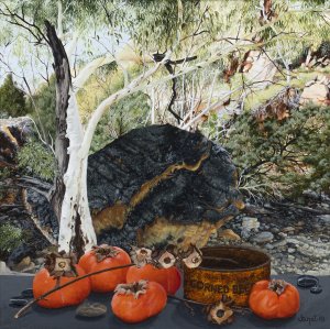 JANET  GREEN, Still Life with Persimmons, Anthwerrke, Emily Gap
